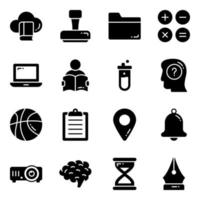 glyph vector icons set, in flat design education, school, Collection of modern pictograms and university with elements for mobile concepts and web apps.