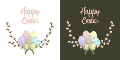 Decorative Half-Frame With Easter Eggs and Willow Branches vector