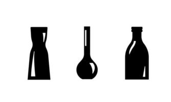 Set of black vase. Silhouette simply shape.  Interior element. Vessel for flowers, drinks, wine, oil. Vector illustration on white background