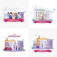 Happy Labour day On 1 May vector illustration. Engineers and builders are planning work on a construction site. Construction workers are working on building in Labour Day.