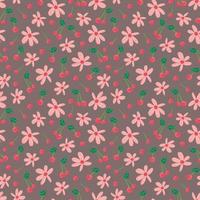 berry flowers cherry seamless vector pattern. Repeating background with summer fruit. Use for fabric, gift wrap, packaging.