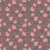 berry flowers cherry seamless vector pattern. Repeating background with summer fruit. Use for fabric, gift wrap, packaging.