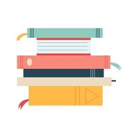 World book day concept, studying, learning. Stack of books in cartoon flat style. Vector illustration of hand drawn educational, encyclopedias, planner.