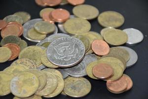 Thai bahts coins on dark background, photo