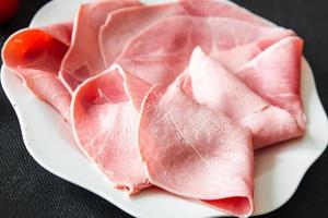 ham pork slice meat appetizer fresh healthy meal food snack diet on the table copy space food photo