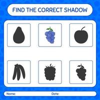 Find the correct shadows game with blueberry. worksheet for preschool kids, kids activity sheet vector