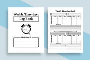 Weekly timesheet journal interior. Office worker daily incoming and outgoing time management notebook. Interior of a logbook. Employee's total work time and schedule tracker notebook template. vector