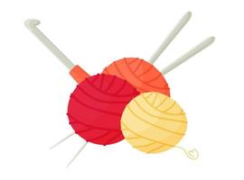 Wool yarn and knitting needles. World Knitting Day in public. Favorite hobby. Cute and cartoon illustration. Handmade products, emblems, design vector