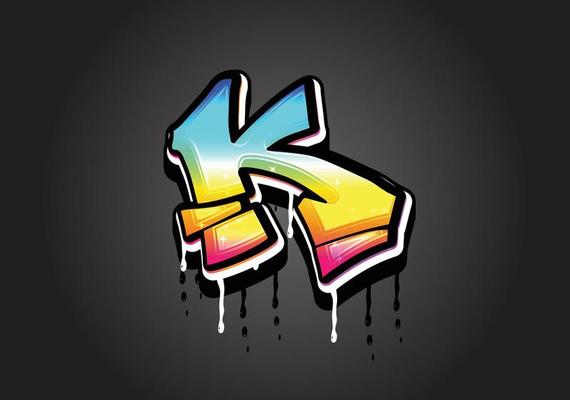 K letter 3D Graffiti Dripping  alphabet font vector