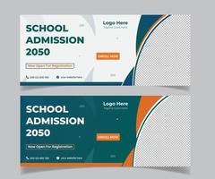 banner web de admisión a la escuela para niños y diseño de plantilla de banner de publicación en redes sociales vector