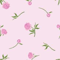 Pink Peony on Light Pink Background, Seamless Pattern, Vector