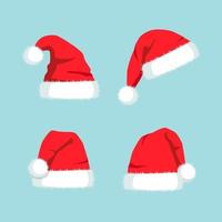 Set of santa claus hat isolated on background. Red cap for celebration christmas. Happy new year, merry xmas concept. Vector design