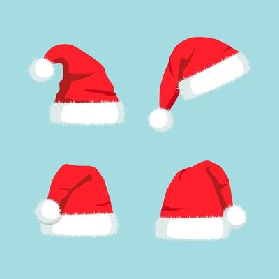 Set of santa claus hat isolated on background. Red cap for celebration christmas. Happy new year, merry xmas concept. Vector design