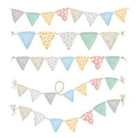 Watercolor colorful bunting flags clipart collection for decoration vector