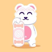 Cartoon icon illustration of a bear with a cute skateboard. suitable for children vector