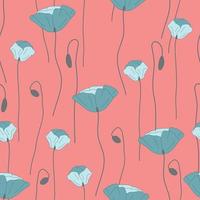 Modern wild flowers seamless pattern design. Seamless pattern with spring poppy flowers and leaves. Hand drawn background. floral pattern for wallpaper or fabric. Botanic Tile. vector