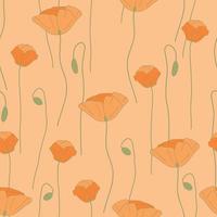 Modern wild flowers seamless pattern design. Seamless pattern with spring poppy flowers and leaves. Hand drawn background. floral pattern for wallpaper or fabric. Botanic Tile. vector