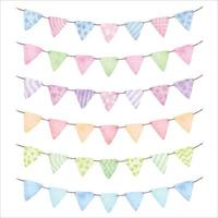 Watercolor colorful bunting flags clipart collection for decoration vector