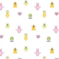 Monster Halloween  pattern. Cute cartoon characters in simple hand-drawn Scandinavian style. Vector childish funny doodle illustration. Baby clothes, textiles, fabric, wallpaper,paper