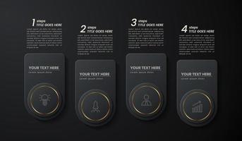 Dark gold elegant infographic 3d vector template with a steps for success. Presentation with line elements icons. Business concept design can be used for web, brochure, diagram, chart or banner layout