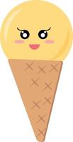 ice cream in a waffle cone with a smile. single element in flat style. sweet dessert cartoon character face vector