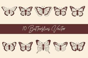 Silhouettes of butterflies. Black pictures of funny butterflies. Insect butterfly black silhouette, winged gorgeous animal, vector illustration