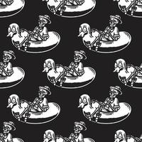 seamless pattern skeleton relaxing on the beach floating on an inflatable yellow duck vector