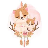 adorables animales bohemios mamá y bebé ilustración vector