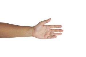 Female arm including hand fingers and thumb, the part of body isolated on white background with clipping path photo