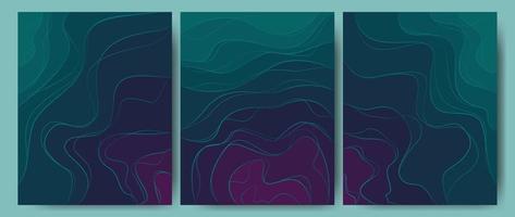 Paper cut Abstract art background with green and purple colors. Precious stones. Template design with wavy lines. Great for covers, fabric prints, wallpapers. Vector illustration.