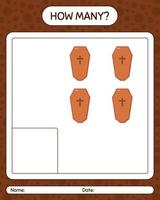 How many counting game with coffin. worksheet for preschool kids, kids activity sheet vector