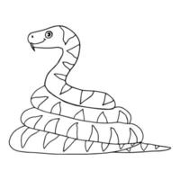 Linda serpiente enrollada de dibujos animados en estilo de garabato infantil aislado sobre fondo blanco. vector