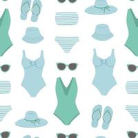 Ilustración de vector de patrones sin fisuras de verano, diseño plano de trajes de baño
