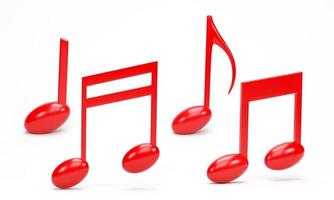 representación 3d, ilustración 3d. icono de nota musical roja aislado sobre fondo blanco. elemento de diseño para canción, melodía o melodía plana. foto