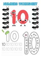 Numbers worksheet for preschoolers. Numbers activity. Numbers learning exercises. Number tracking vector