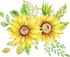 Watercolor Sunflower Bouquet Vector Illustration