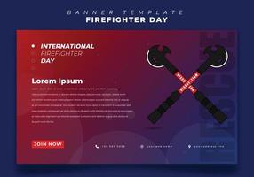 Banner template with axe design for firefighter day in red and blue background vector