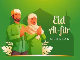 hombres musulmanes y mujeres musulmanas celebrando eid al fitr vector