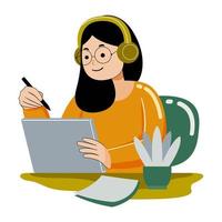 mujer trabajando con tableta grafica vector