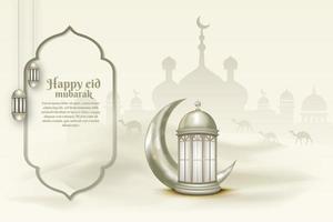 plantilla de tarjeta de saludo islámico eid mubarak, fondo con linterna y luna creciente vector