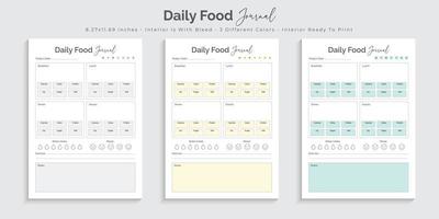 Daily food journal and planner logbook notebook tracker printable interior design template vector