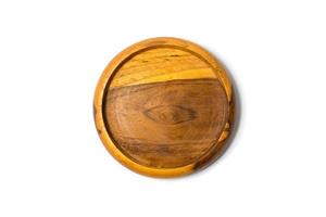 Close up of teak wood drink coaster isolated on white backgroung.Clipping path included.Top view. photo