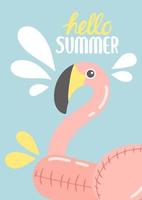 Hello summer colorful postcard, flat design vector illustration