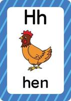 Hen vector isolated on white background letter H flashcard chicken cartoon
