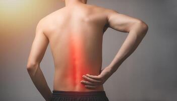 Male patient with back pain, bone, tendon, pain Medical concept injury photo