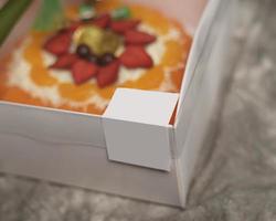 Lebaran parcels or Hampers, usually distributed at the moment of Eid. The packaging box contains a beautiful and attractive jelly cake. Also suitable for birthday cakes. Eid greetings. Focus Blur. photo