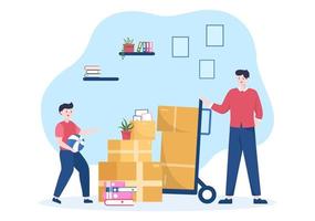 Home Relocation or People Moving with Cardboard Packaging Boxes or Pack Belongings Move to New Ones in Flat Cartoon Illustration vector