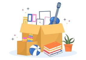 Home Relocation or People Moving with Cardboard Packaging Boxes or Pack Belongings Move to New Ones in Flat Cartoon Illustration vector