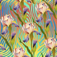 Bright hand-painted watercolor flowers of Iris. Seamless pattern. Idea for decoration and design. photo