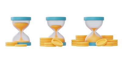 Time value of money concept with hourglass and coin stacks,time management,long term investment,payment deadline,3d rendering. photo